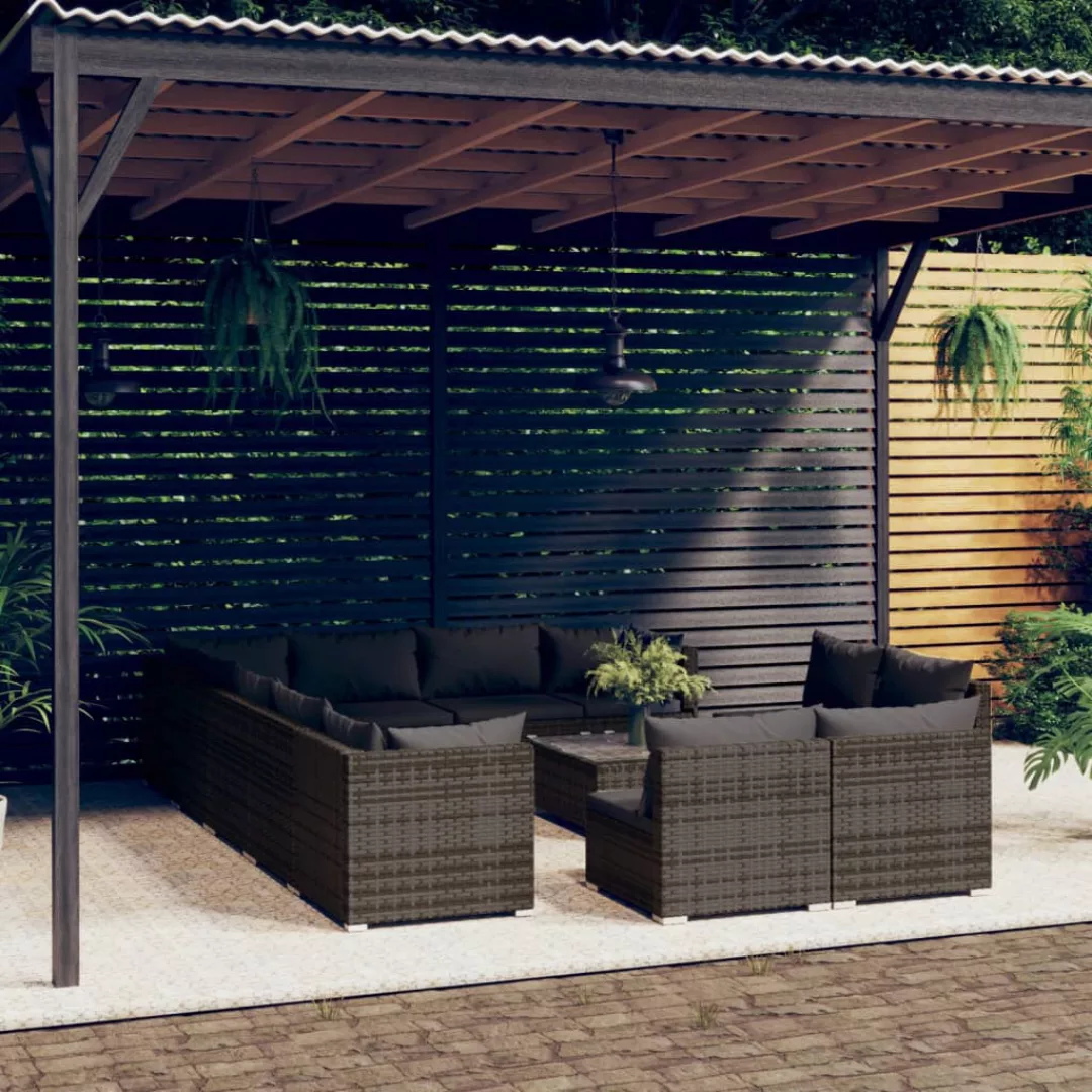 Vidaxl 13-tlg. Garten-lounge-set Mit Kissen Grau Poly Rattan günstig online kaufen