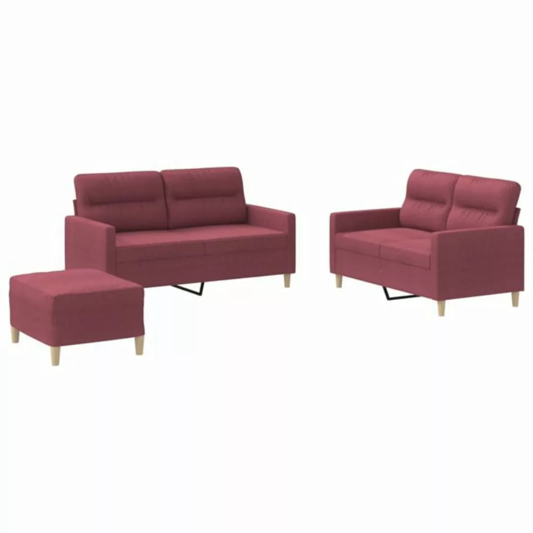 vidaXL Sofa, 3-tlg. Sofagarnitur mit Kissen Weinrot Stoff günstig online kaufen