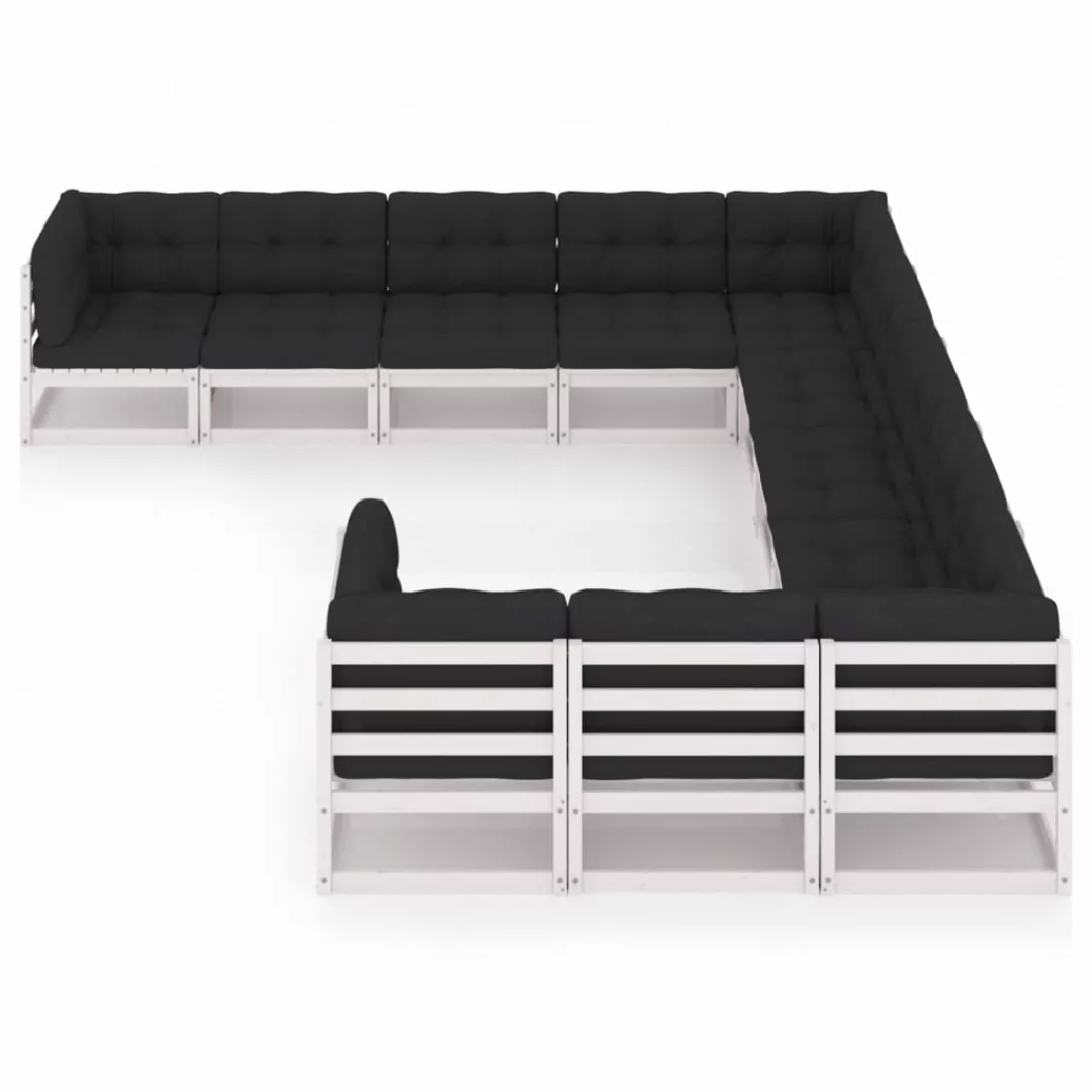 11-tlg. Garten-lounge-set Mit Kissen Weiß Kiefer Massivholz günstig online kaufen