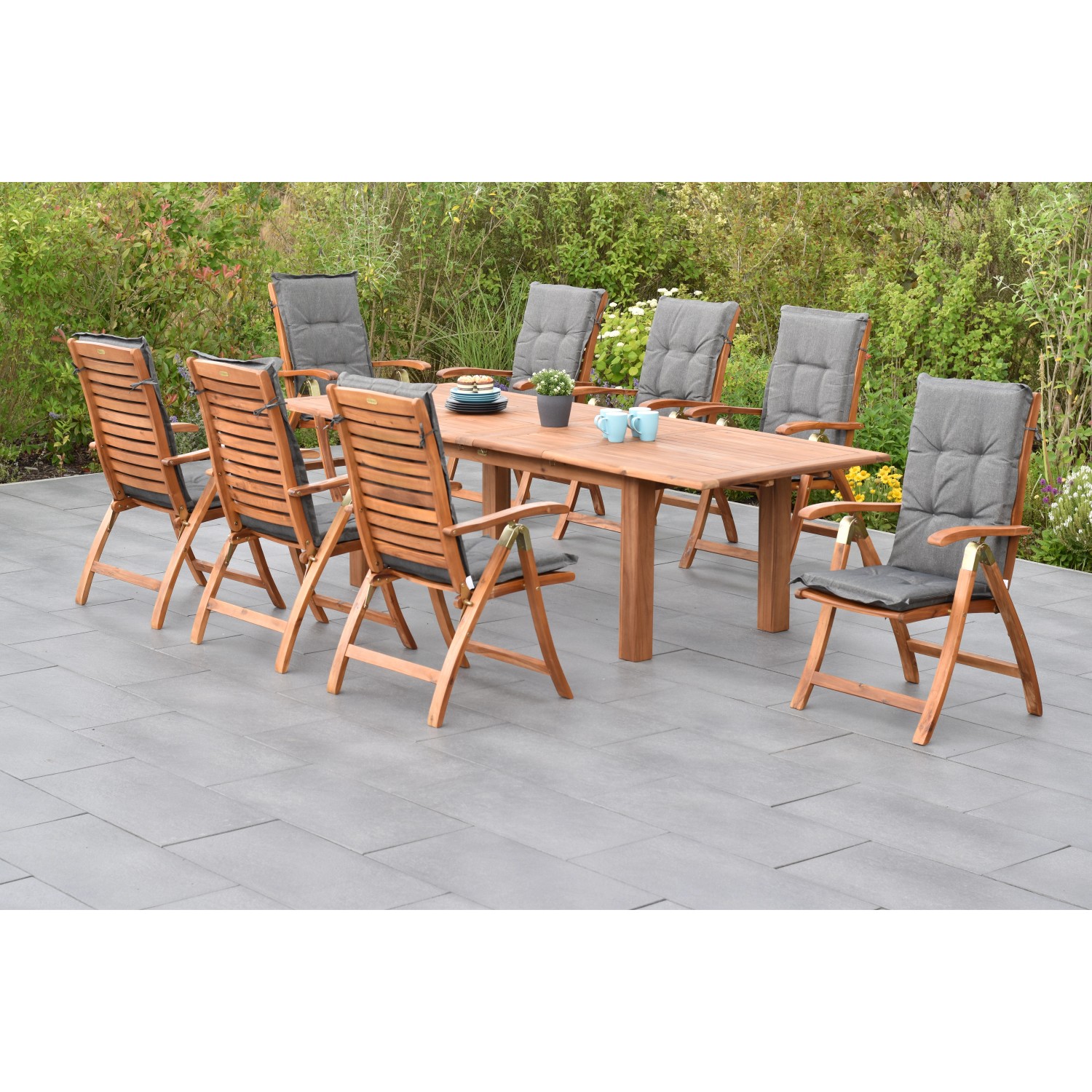 Merxx Paraiba Set 17-tlg. 8 Klappsessel 8 Auflagen Doppel-Gartentisch Auszi günstig online kaufen