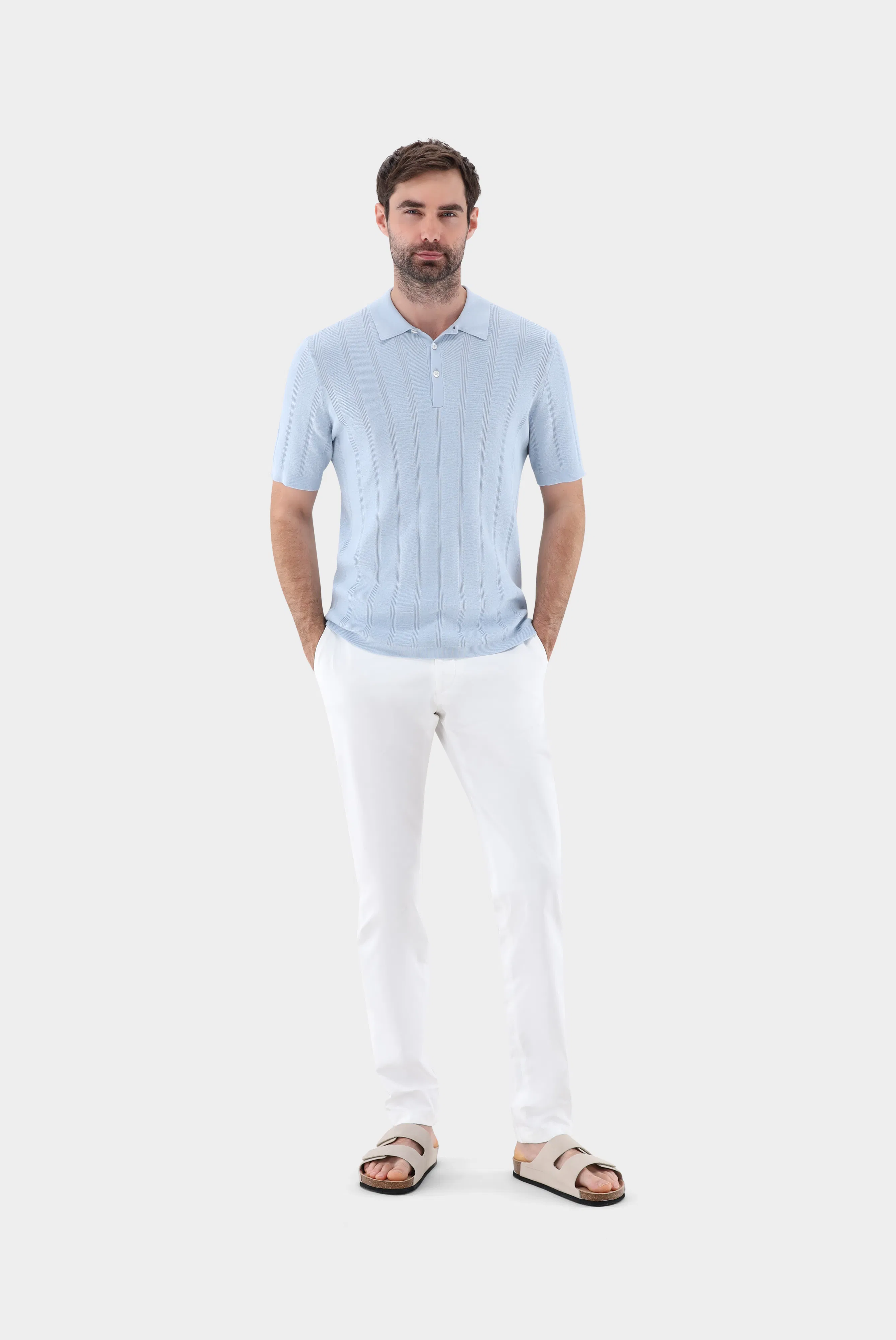 Strick Poloshirt mit Jacquard Streifen günstig online kaufen