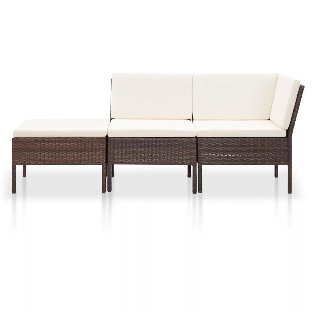 DOTMALL Big-Sofa 3-tlg. Garten Lounge Set mit Auflagen Polyrattan Braun günstig online kaufen