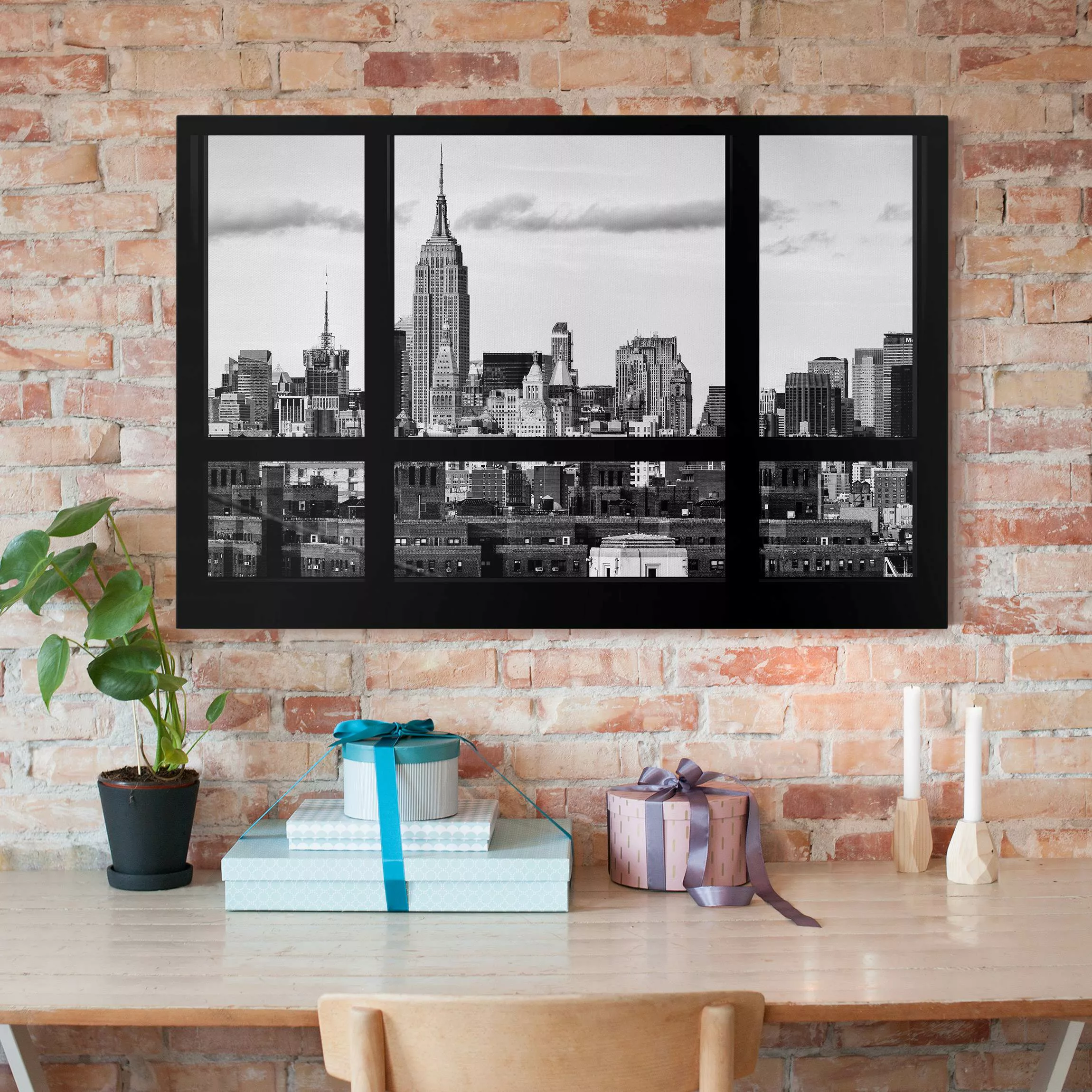 Leinwandbild New York - Querformat Fensterblick New York Skyline schwarz we günstig online kaufen