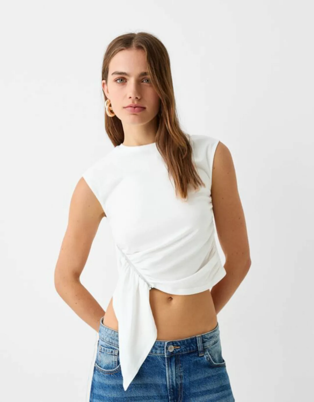 Bershka Ärmelloses Shirt Mit Reißverschluss Damen Xs Grbrochenes Weiss günstig online kaufen