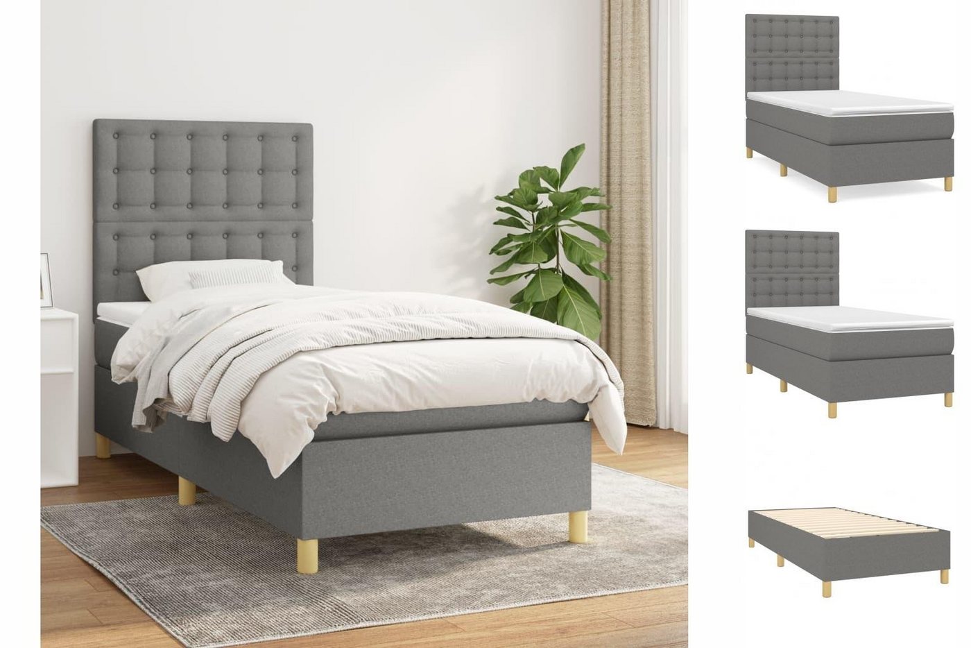 vidaXL Bettgestell Boxspringbett mit Matratze Dunkelgrau 90x190 cm Stoff Be günstig online kaufen