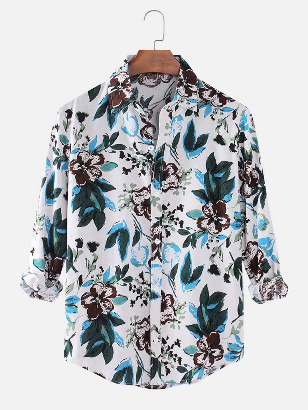 Mens Abstract Floral & Leaf Print Täglich Loose Lapel Langarmhemden günstig online kaufen