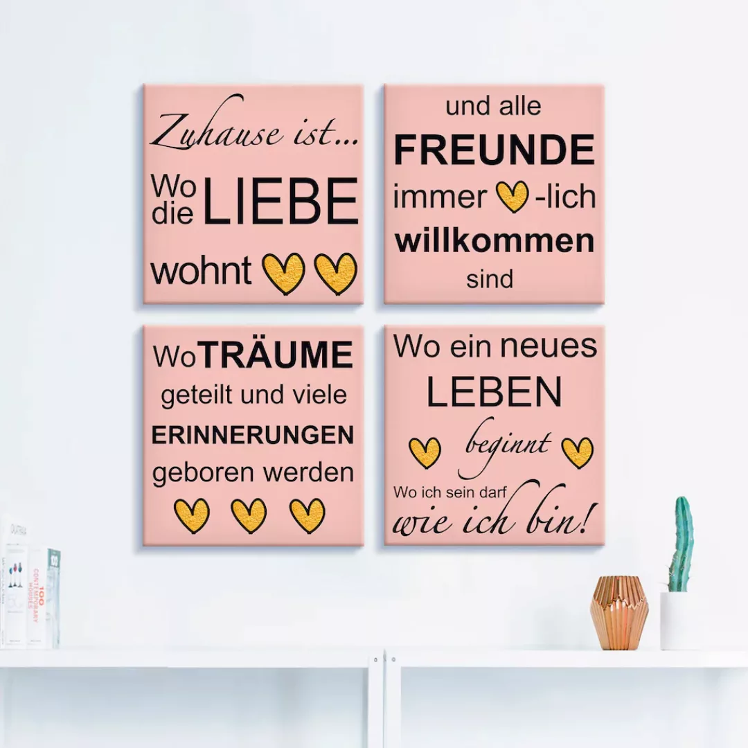 Artland Leinwandbild »Wo die Liebe wohnt«, Sprüche & Texte, (4 St.), 4er Se günstig online kaufen