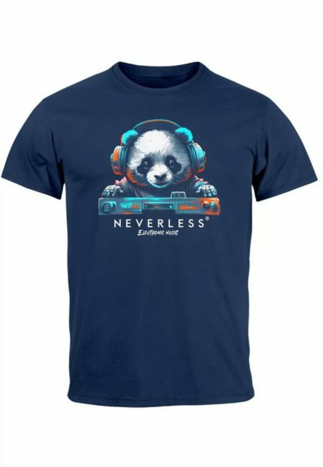 Neverless Print-Shirt Herren T-Shirt Panda Bär Aufdruck Tiermotiv Musik Tec günstig online kaufen