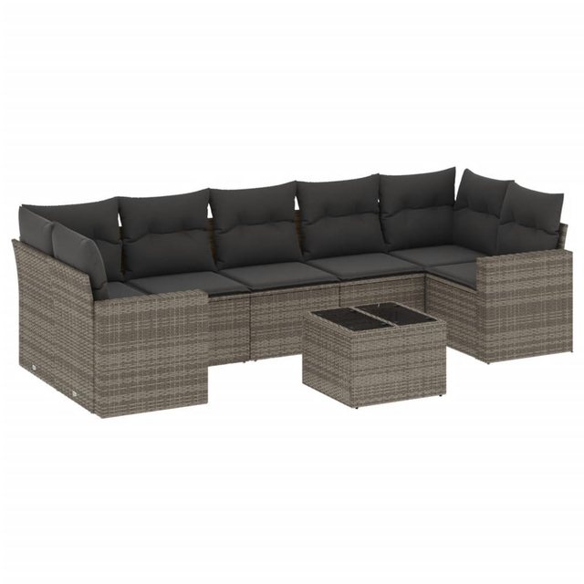 vidaXL Sofaelement 8-tlg. Garten-Sofagarnitur mit Kissen Grau Poly Rattan ( günstig online kaufen