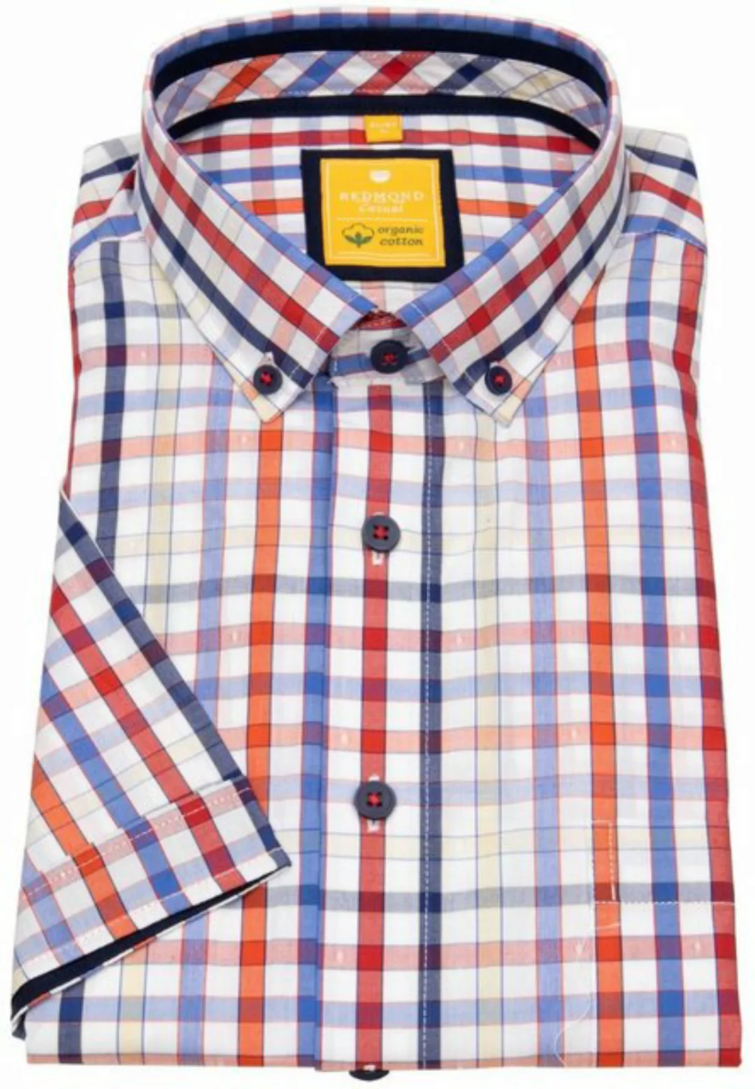 Redmond Kurzarmhemd leicht tailliert Button-Down-Kragen Kontrastknöpfe günstig online kaufen