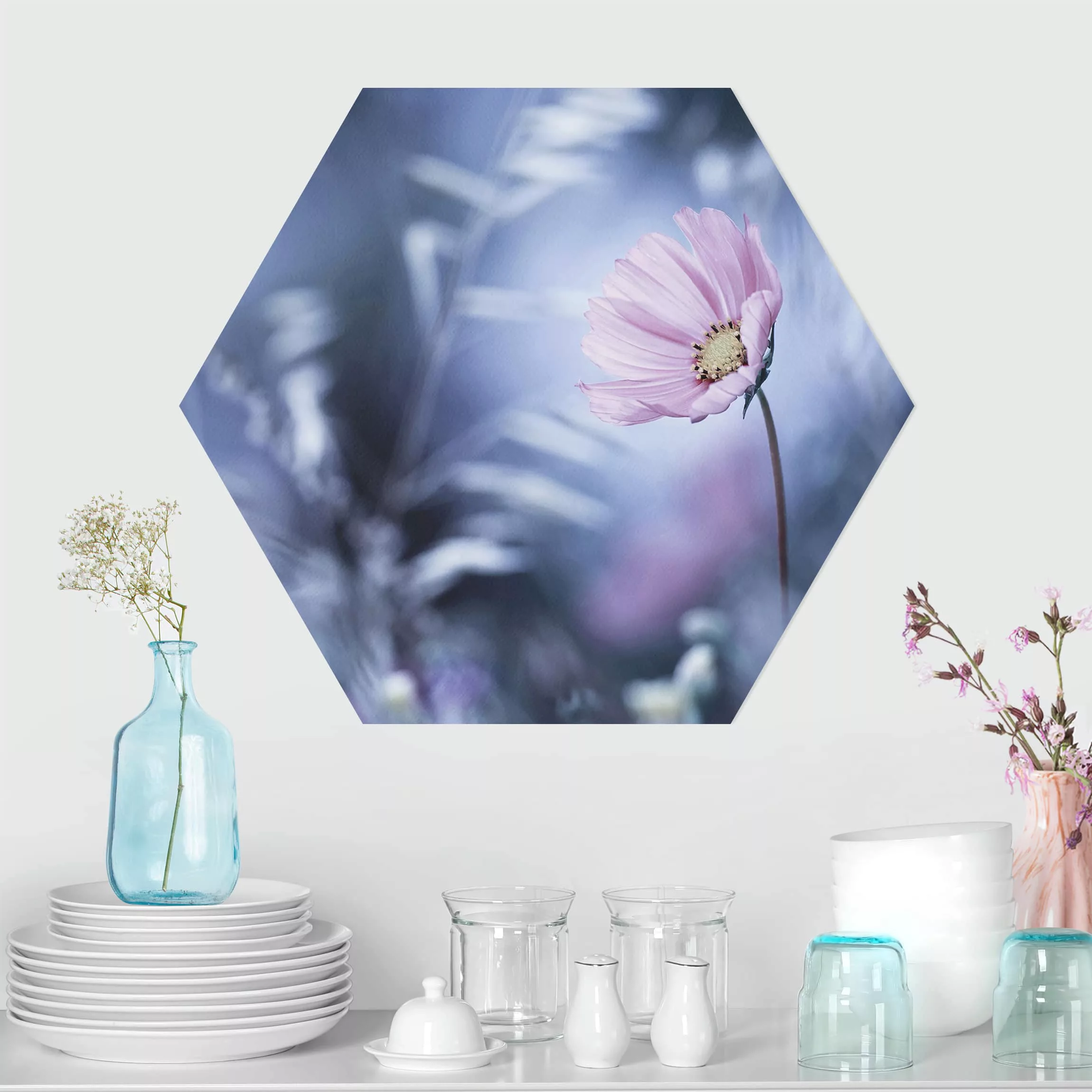 Hexagon-Alu-Dibond Bild Blumen Blüte in Pastell günstig online kaufen