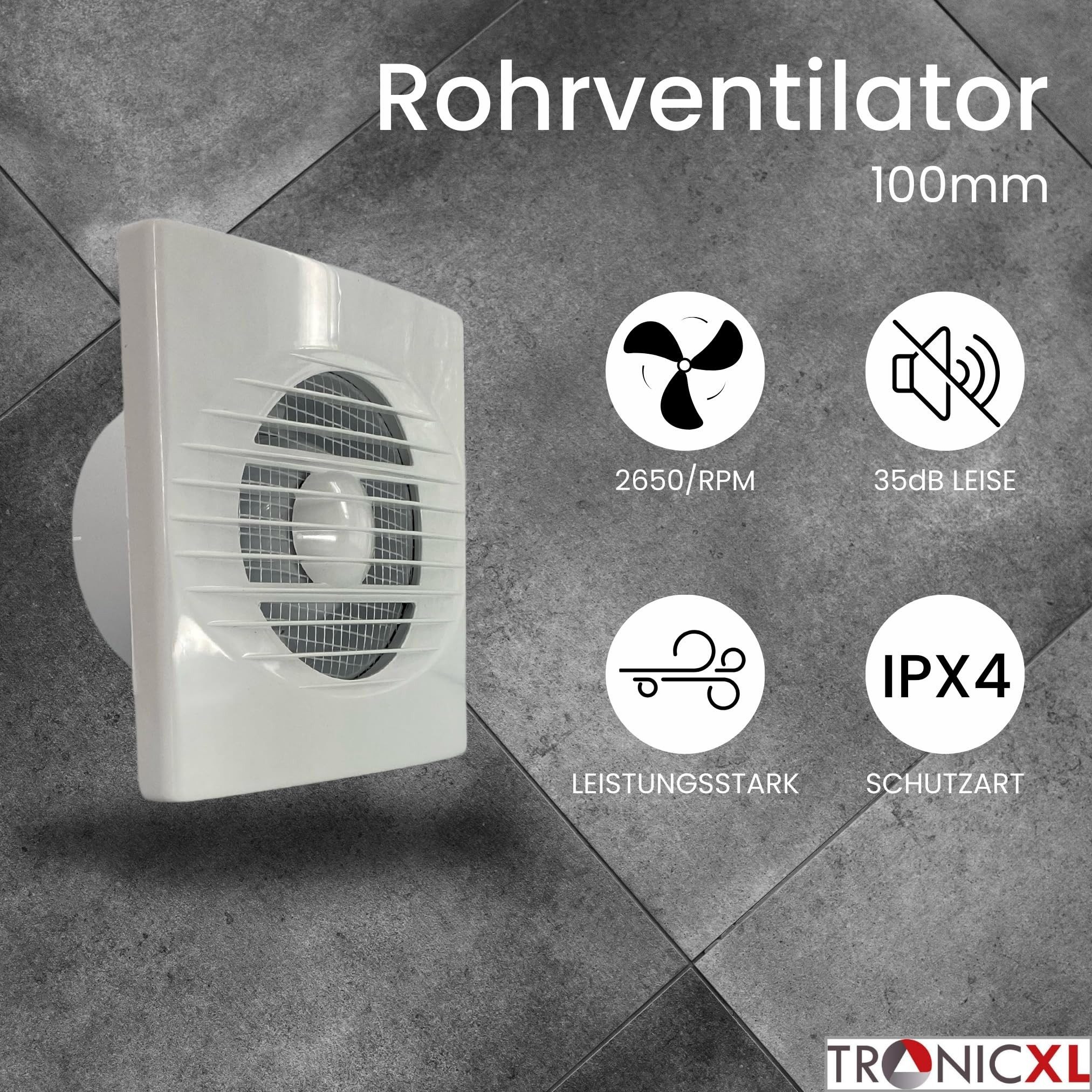 TronicXL Wandventilator IPX4 15W 100mm Abluft günstig online kaufen