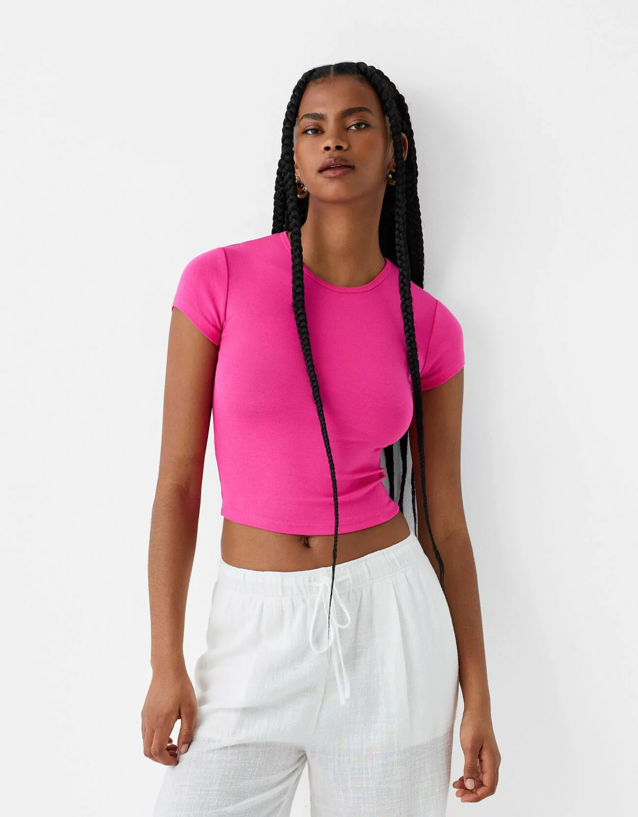 Bershka T-Shirt Mit Rundausschnitt Damen M Fuchsia günstig online kaufen