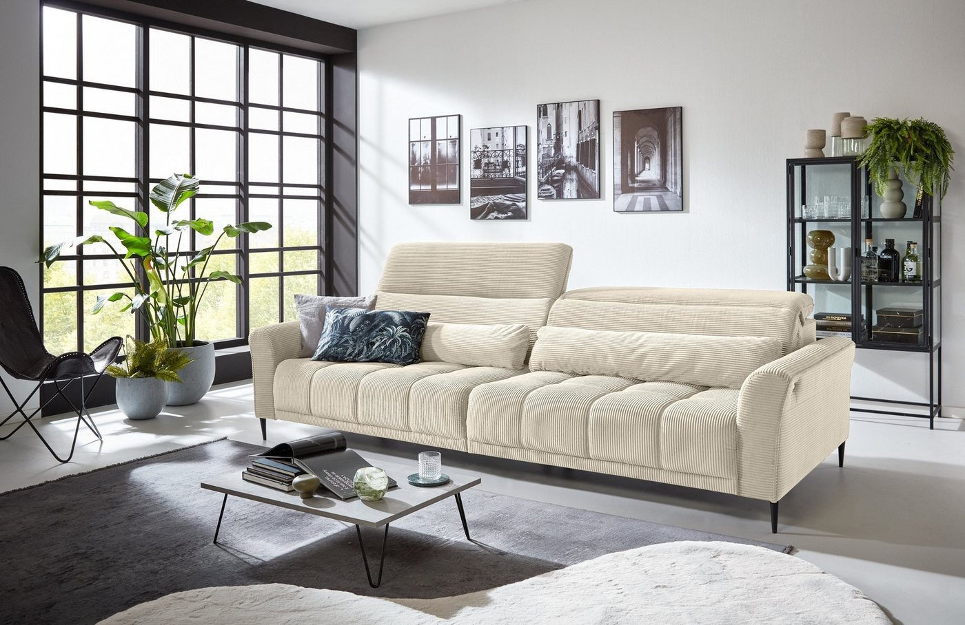 Iwaniccy Big-Sofa 2x elektr. Verstellung, 2 Kissen, Cord creme - 280x108x11 günstig online kaufen