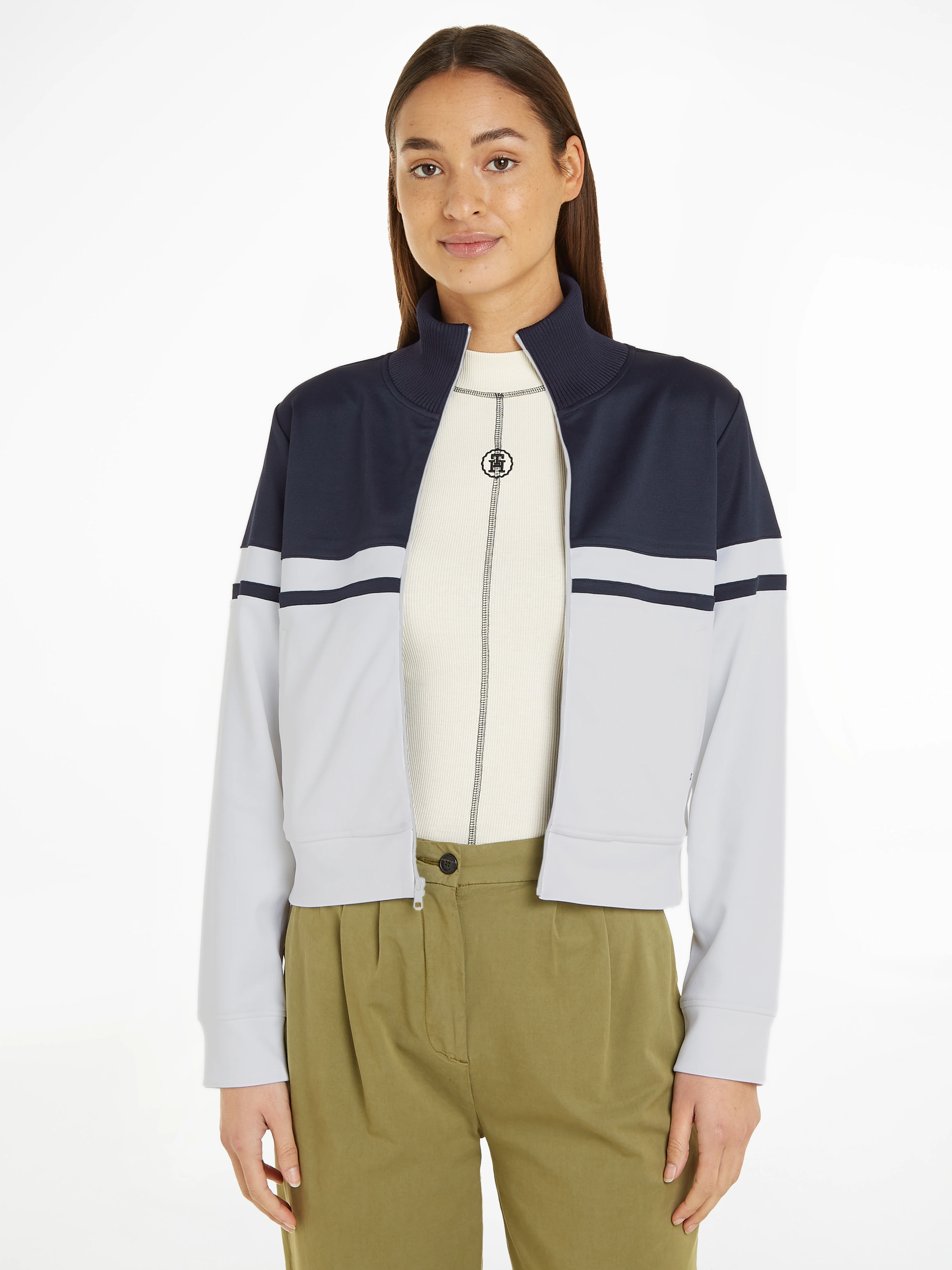 Tommy Hilfiger Sweatjacke "BLOCKED STRIPE REG ZIPTHRU HWK", mit Logosticker günstig online kaufen