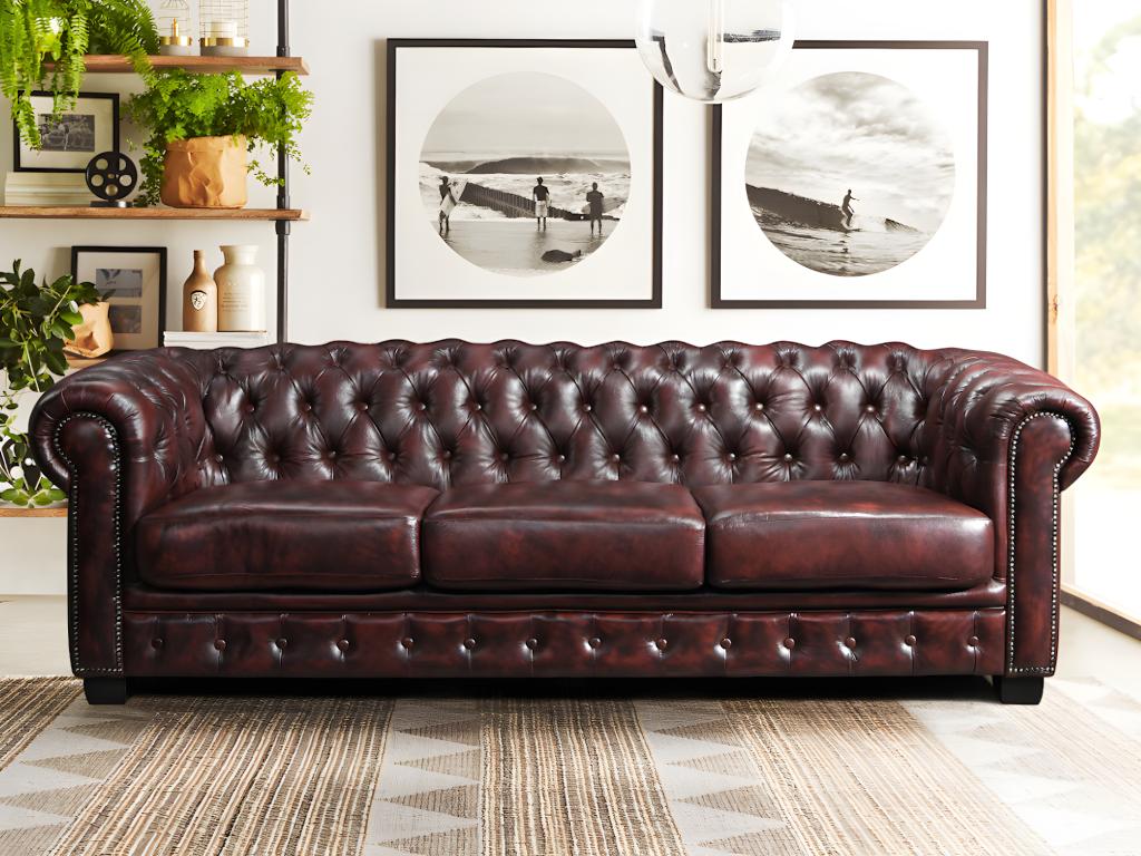 Chesterfield Ledersofa 4-Sitzer - Büffelleder - Rotbraun - BRENTON günstig online kaufen