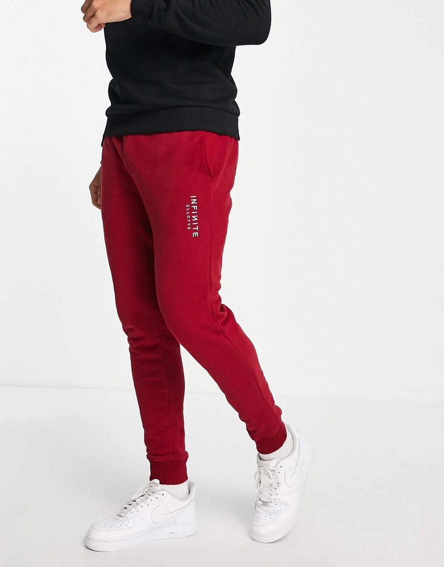 Topman – Jogginghose in Burgunderrot mit „Infinite“-Print, Kombiteil günstig online kaufen