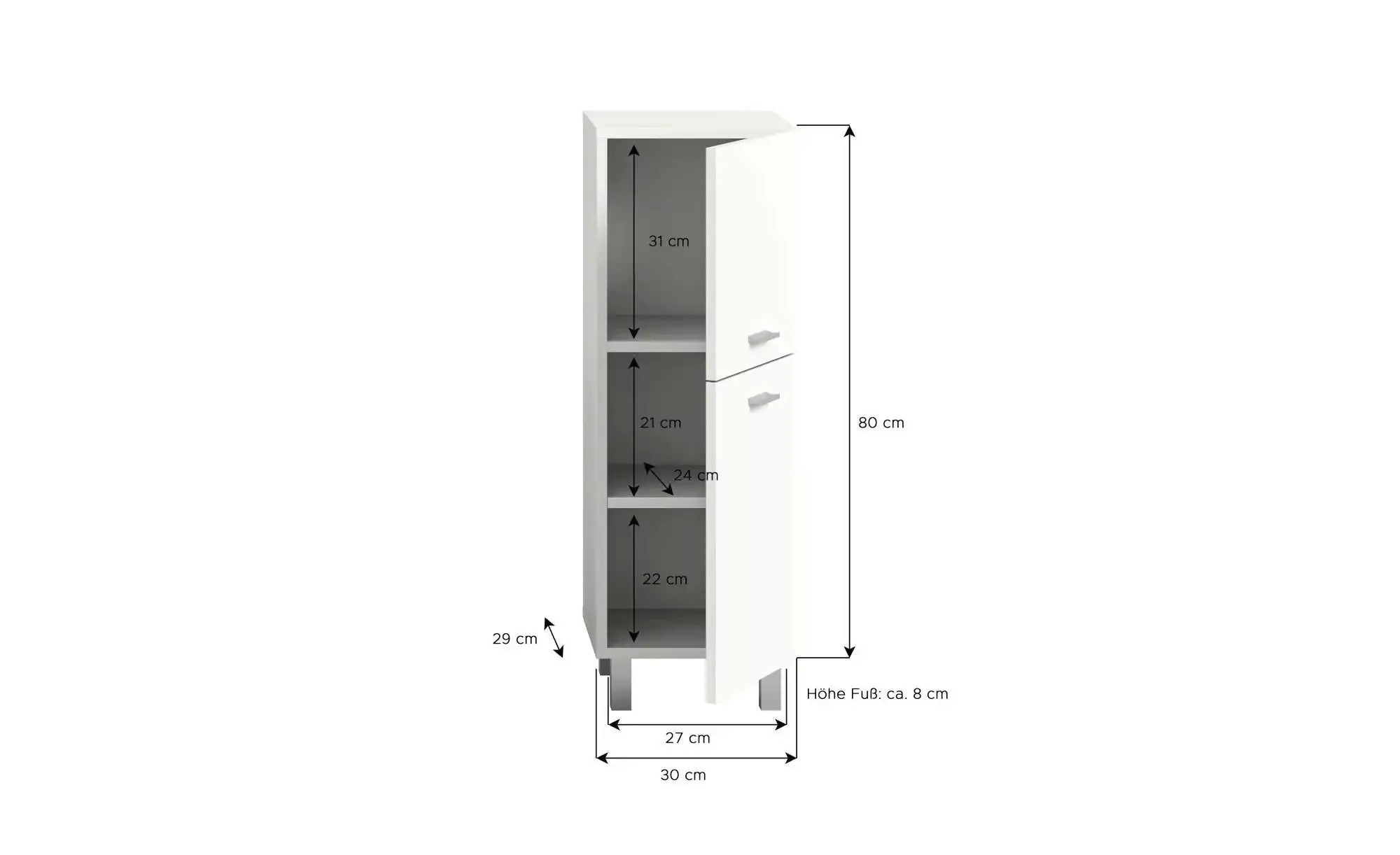 xonox.home Hochschrank in Weiß - 30x80x29cm (BxHxT) günstig online kaufen