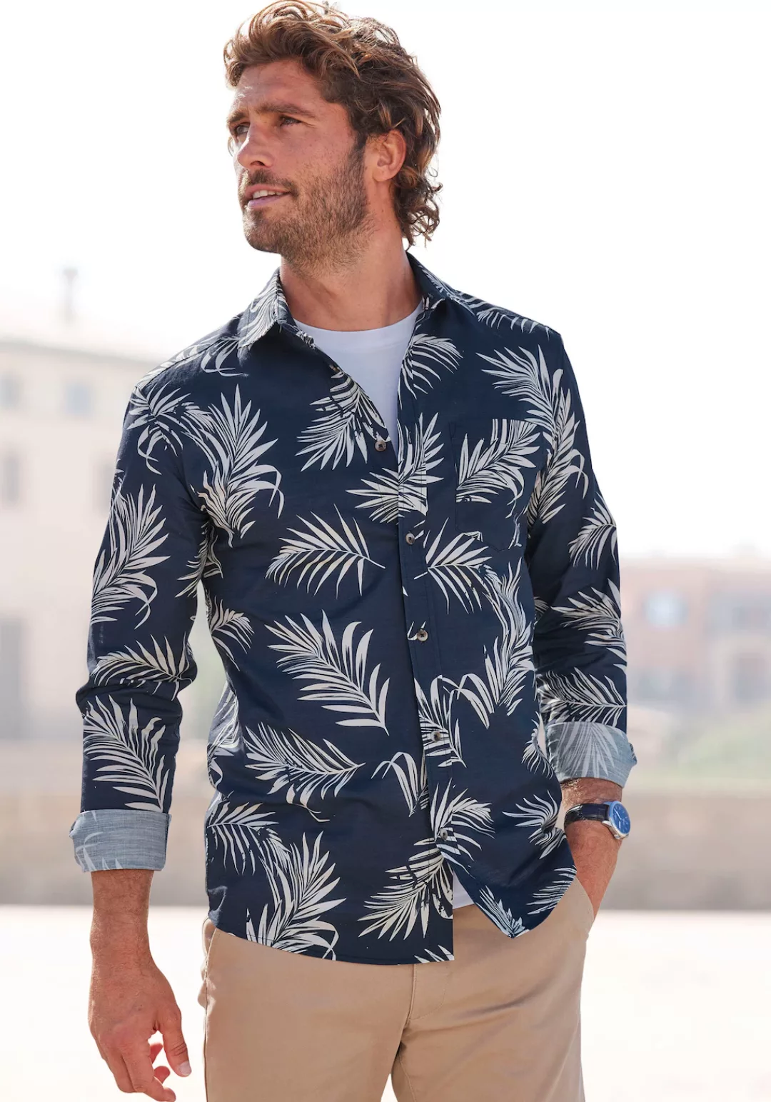 John Devin Hawaiihemd "Regular Fit,", Langarm, Freizeithemd mit Palmenprint günstig online kaufen