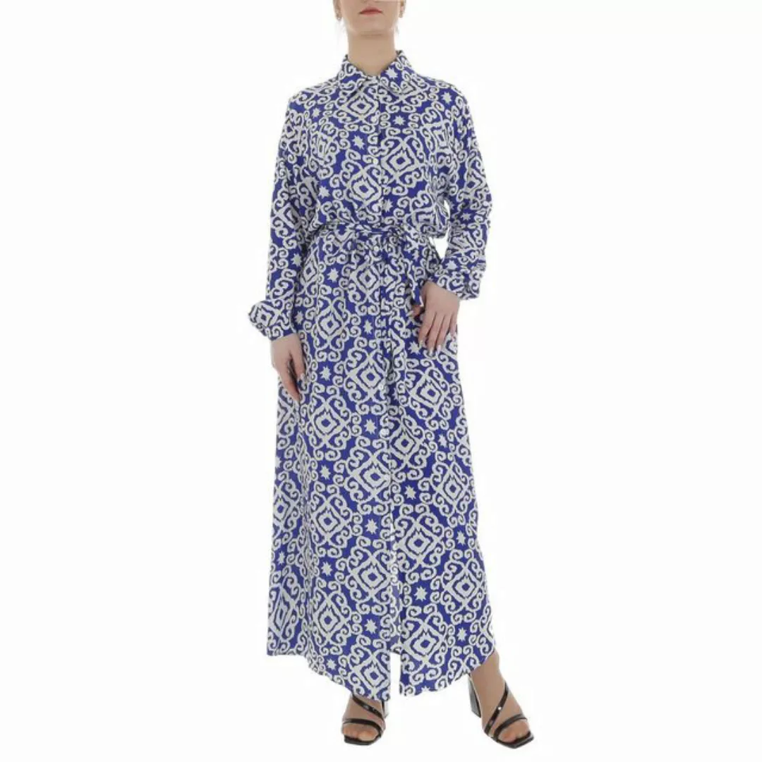Ital-Design Maxikleid Damen Freizeit Ornamente Blusenkleid in Blau günstig online kaufen