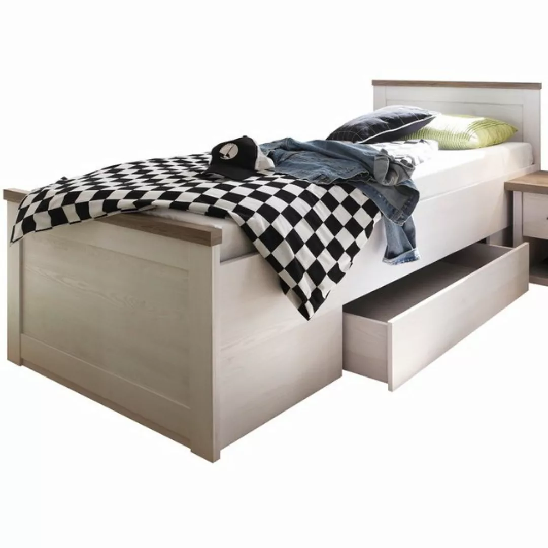 Lomadox Jugendzimmer Set im Landhaus Design LUND-78 in Pinie weiß Nb./Trüff günstig online kaufen
