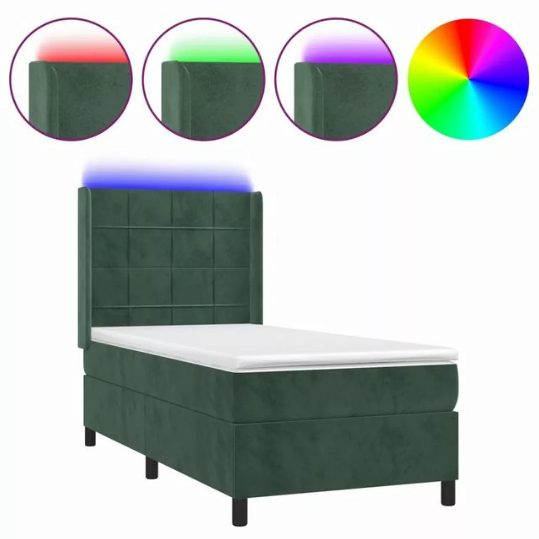 vidaXL Bettgestell Boxspringbett mit Matratze LED Dunkelgrün 100x200 cm Sam günstig online kaufen