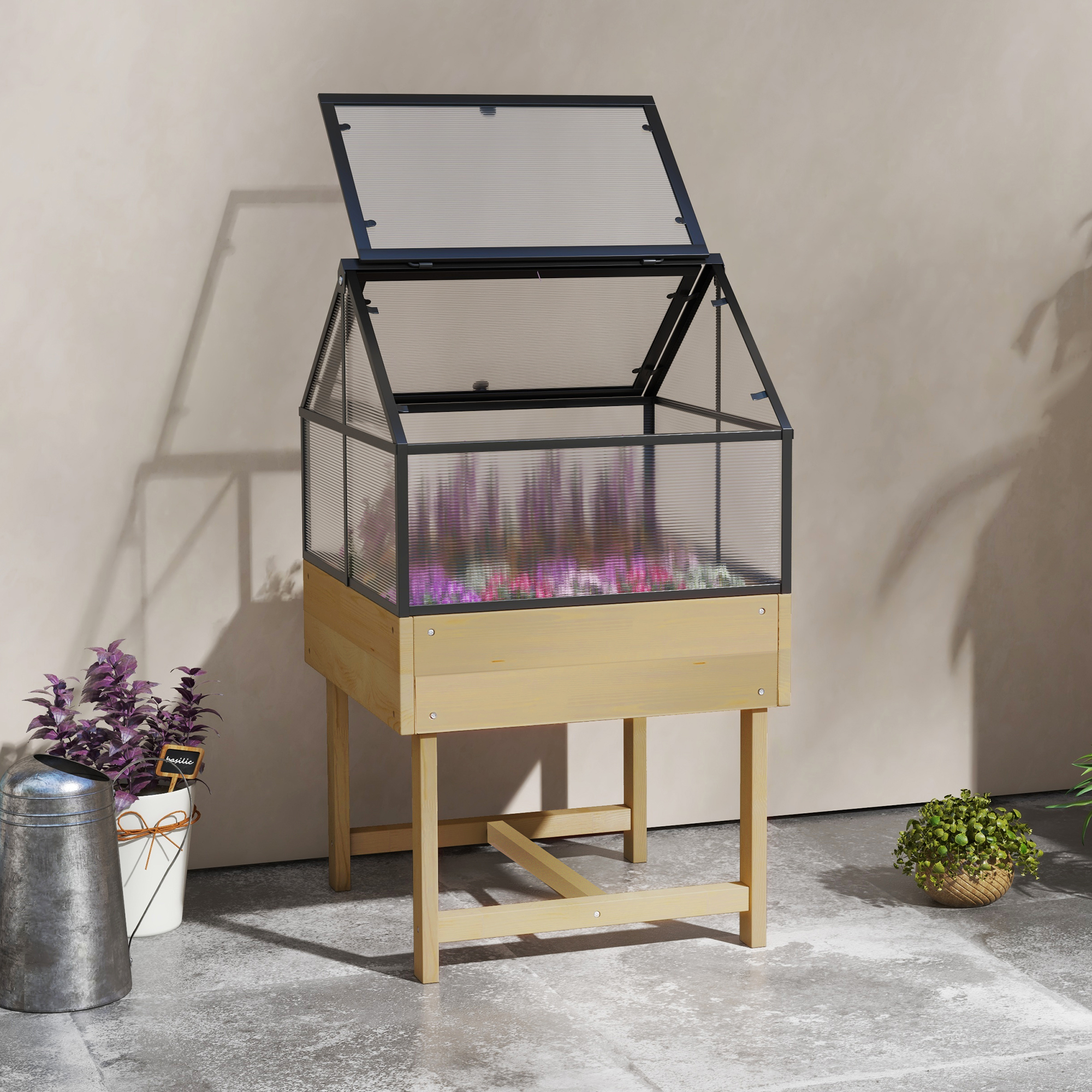 Outsunny Mini Gewächshaus auf Beinen - erhöhtes Blumenbeet - Maße 60L x 57B günstig online kaufen