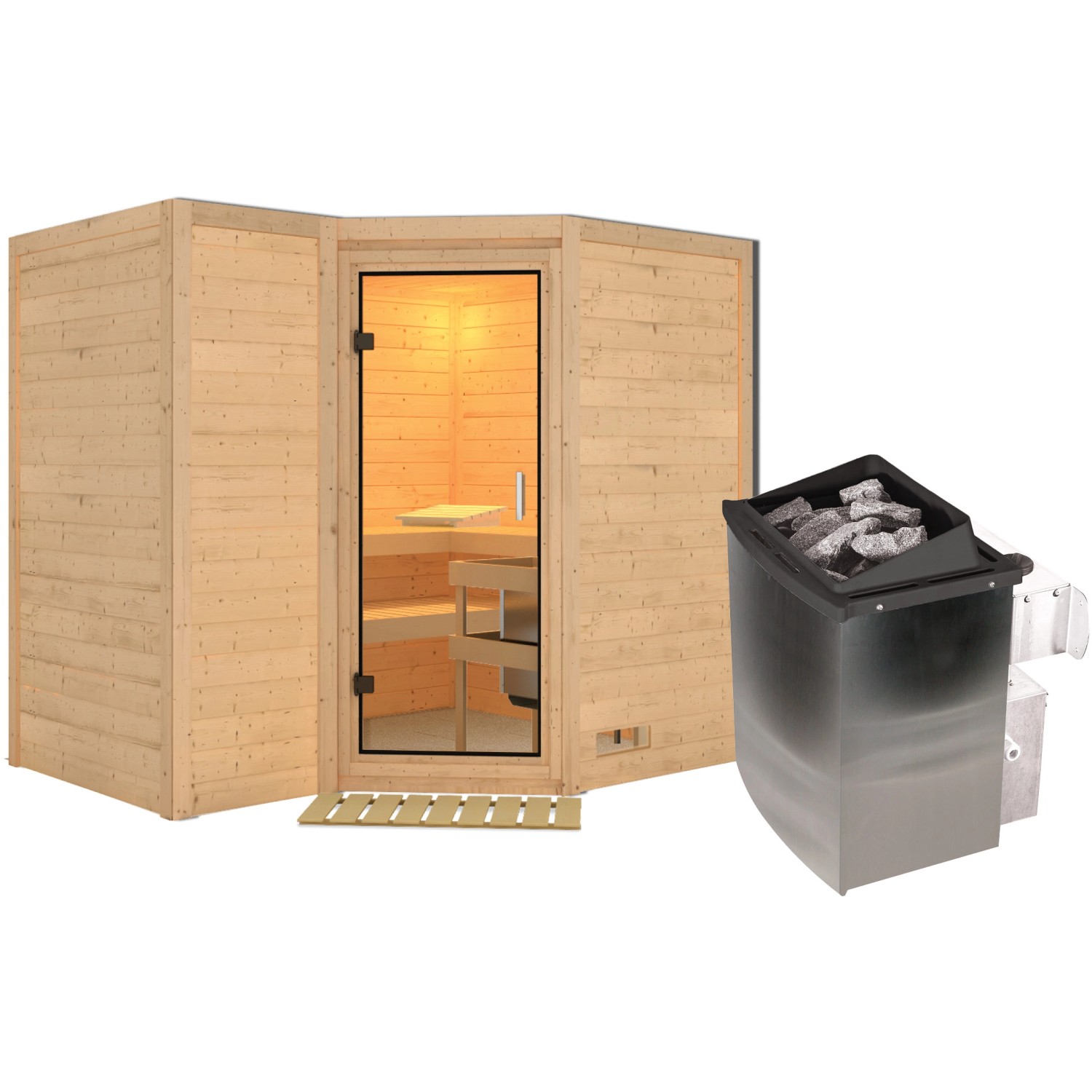 Karibu Sauna Steena 2 mit Ofen integrierte Stg.Natur günstig online kaufen