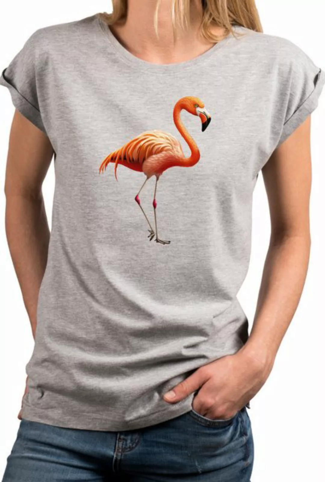 MAKAYA Print-Shirt Damen Flamingo Sommer Kurzarm Top Flamingomotiv Flamingo günstig online kaufen