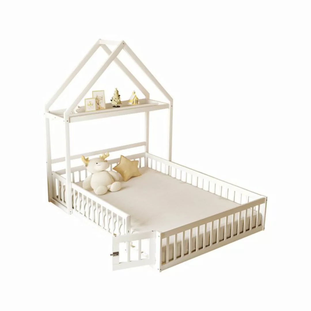 Flieks Massivholzbett, abnehmbares Kinderbett Hausbett mit Regal und Kleide günstig online kaufen