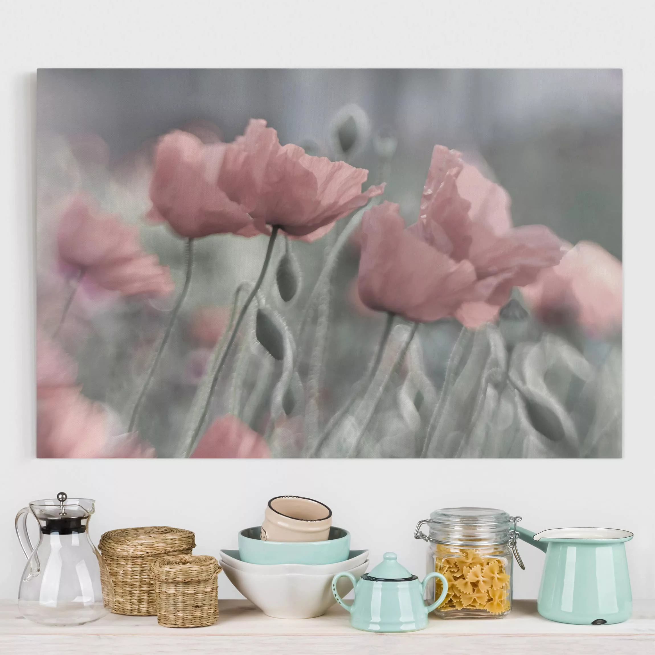 Leinwandbild Blumen - Querformat Malerische Mohnblumen günstig online kaufen