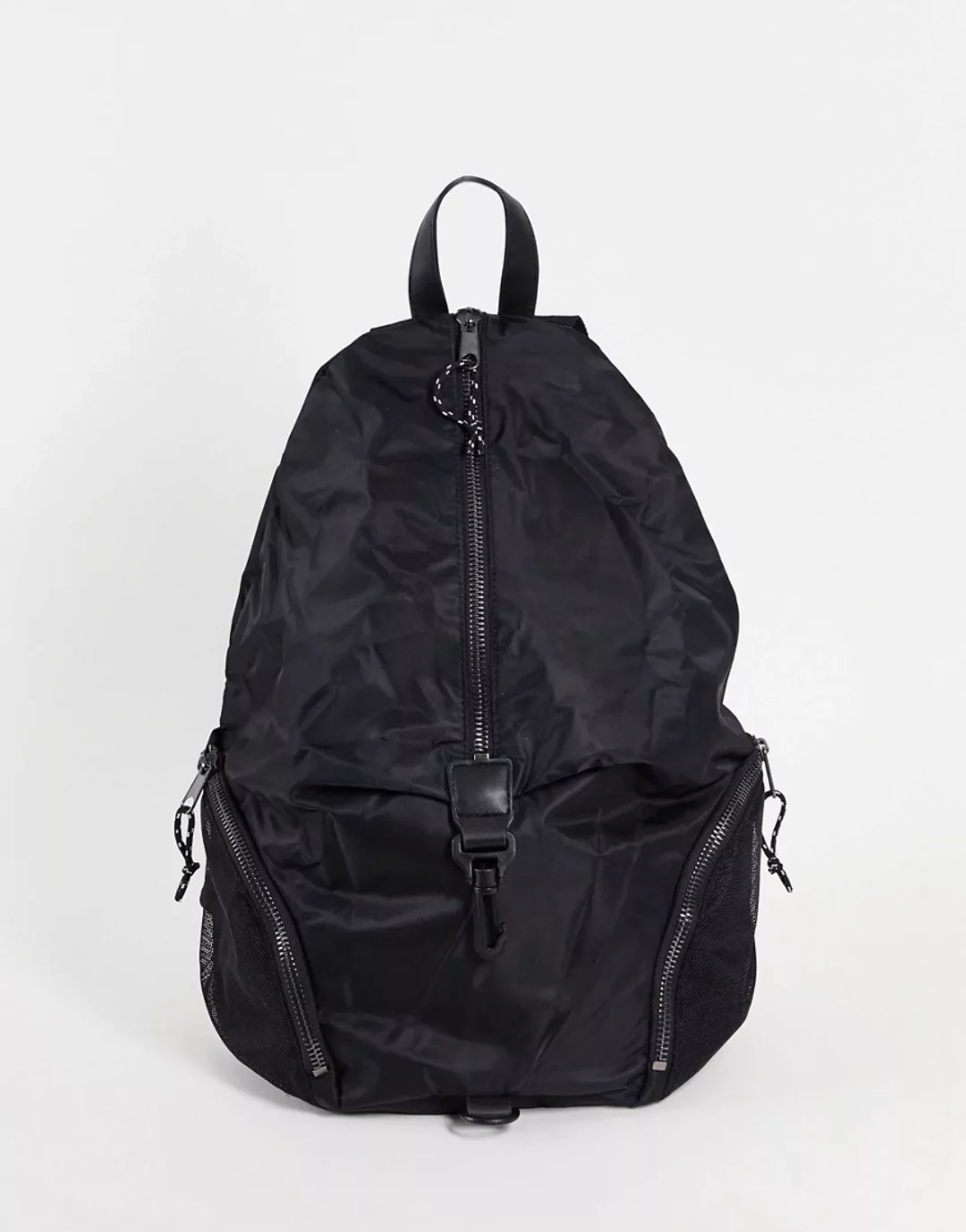 ASOS DESIGN – Rucksack aus Nylon in Schwarz mit Clip vorne günstig online kaufen