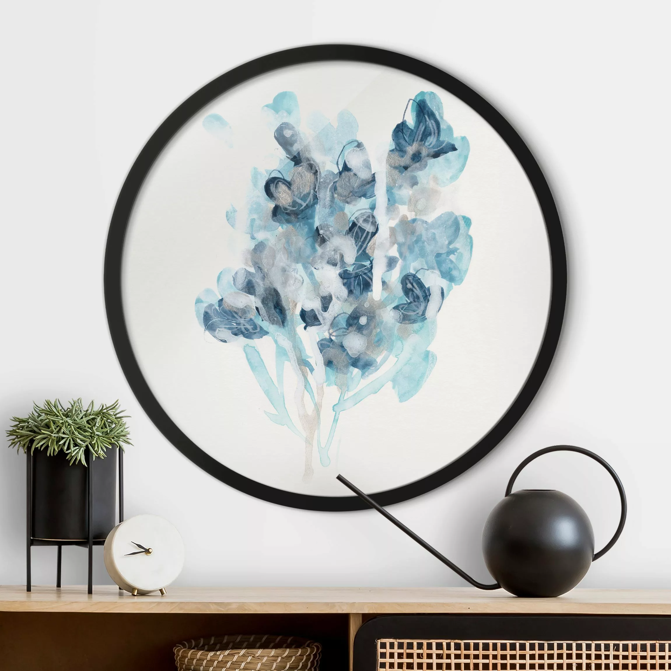 Rundes Gerahmtes Bild Aquarell Bouquet in blauen Schattierungen günstig online kaufen