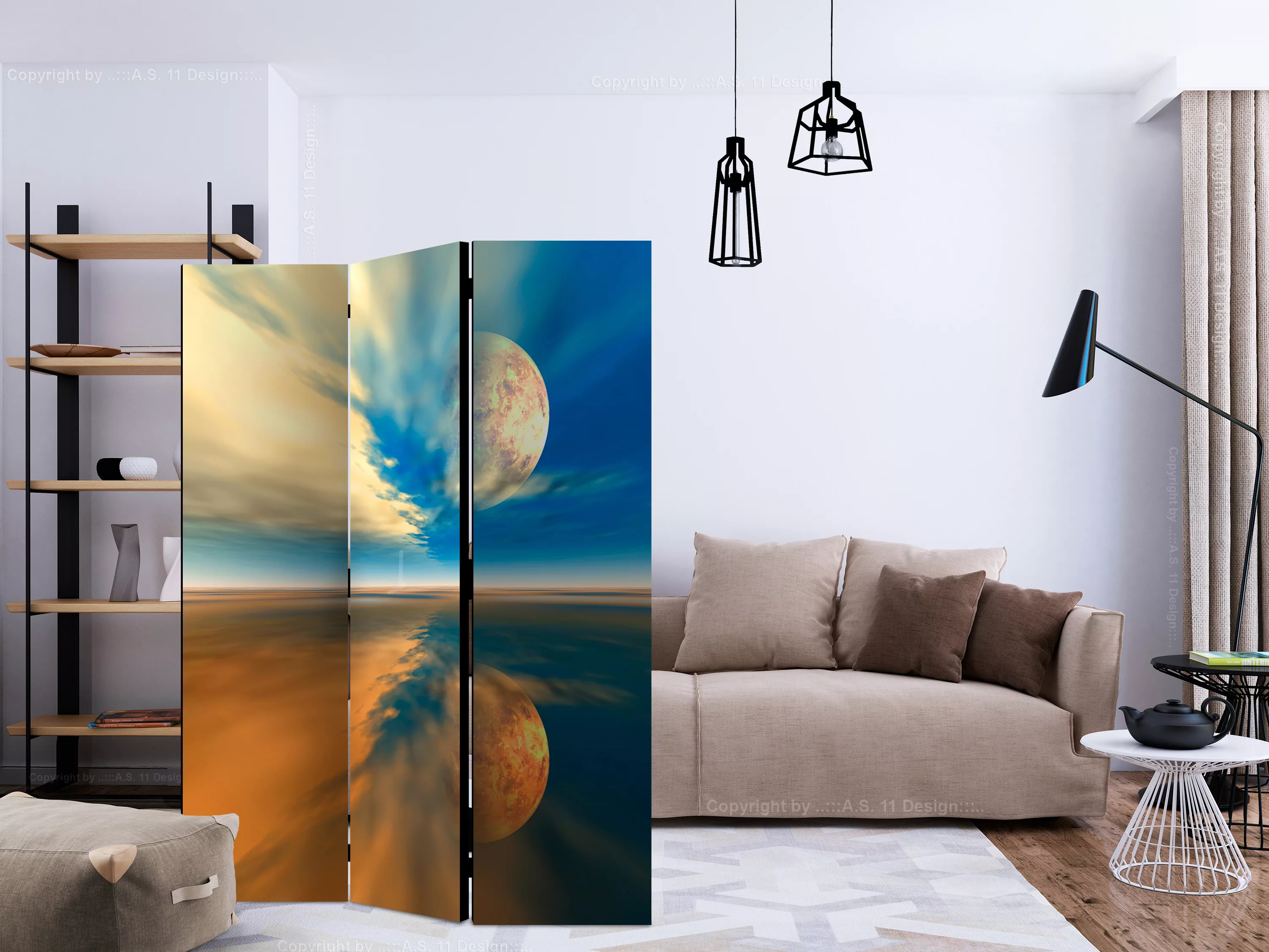 3-teiliges Paravent - Fly Me To The Moon [room Dividers] günstig online kaufen