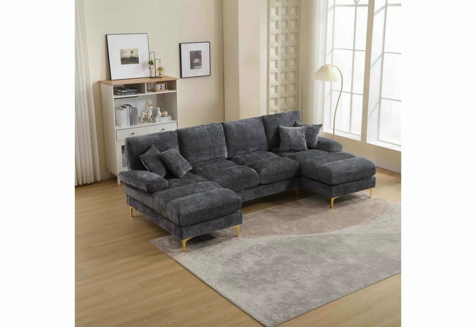 MODFU Sofa Modernes großes Chenille-Stoff-U-Form-Sofa. günstig online kaufen