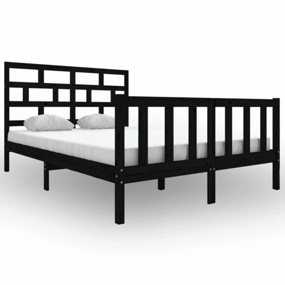 vidaXL Bettgestell Massivholzbett Schwarz Kiefer 160x200 cm Doppelbett Bett günstig online kaufen