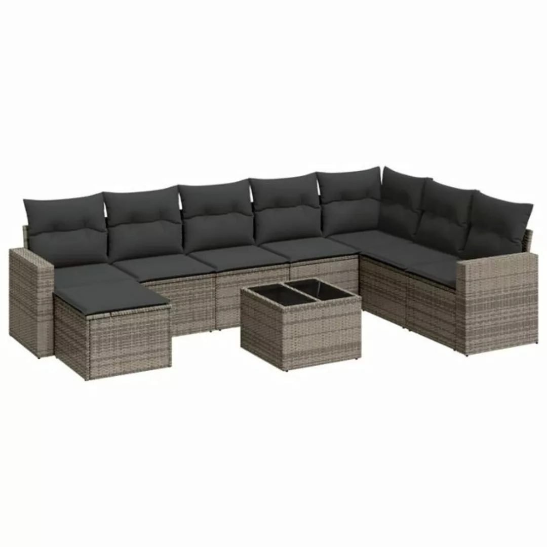 vidaXL Sofaelement 9-tlg. Garten-Sofagarnitur mit Kissen Grau Poly Rattan ( günstig online kaufen