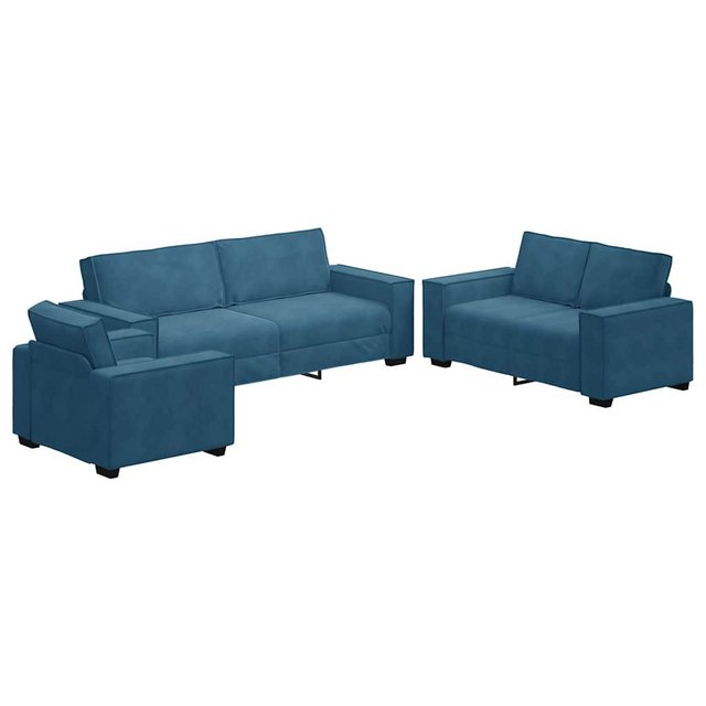 vidaXL Sofa 3-tlg. Sofagarnitur mit Kissen Blau Samt günstig online kaufen