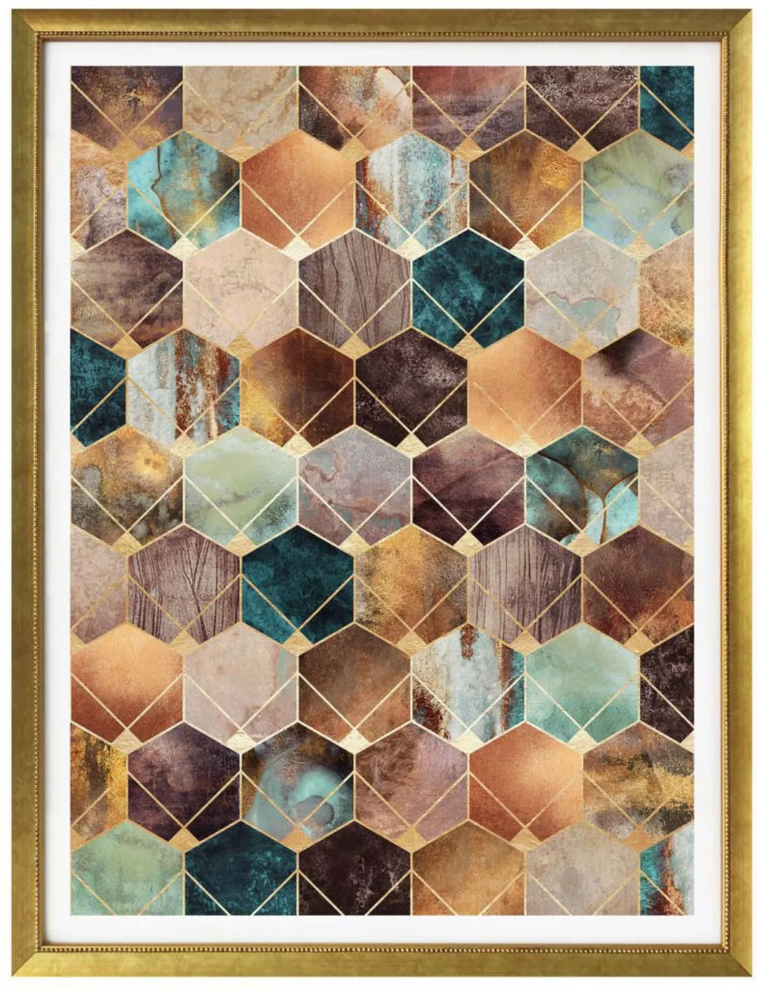 Wall-Art Poster "Hexagone Gold Kupfer", Schriftzug, (1 St.) günstig online kaufen