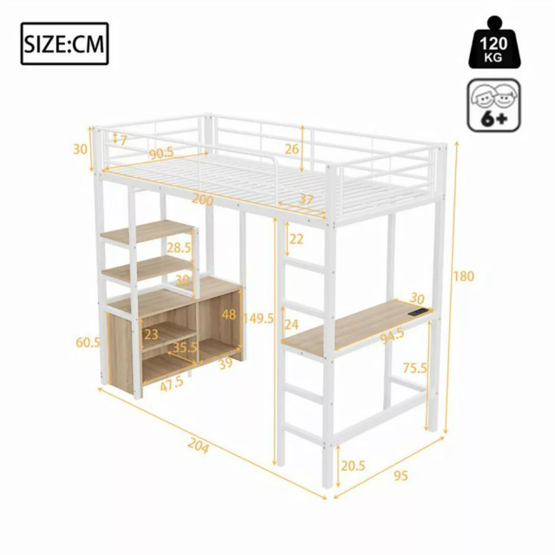 autolock Hochbett Hochbett, 90*200cm, Mit Steckdose und USB,Offener Lagersc günstig online kaufen