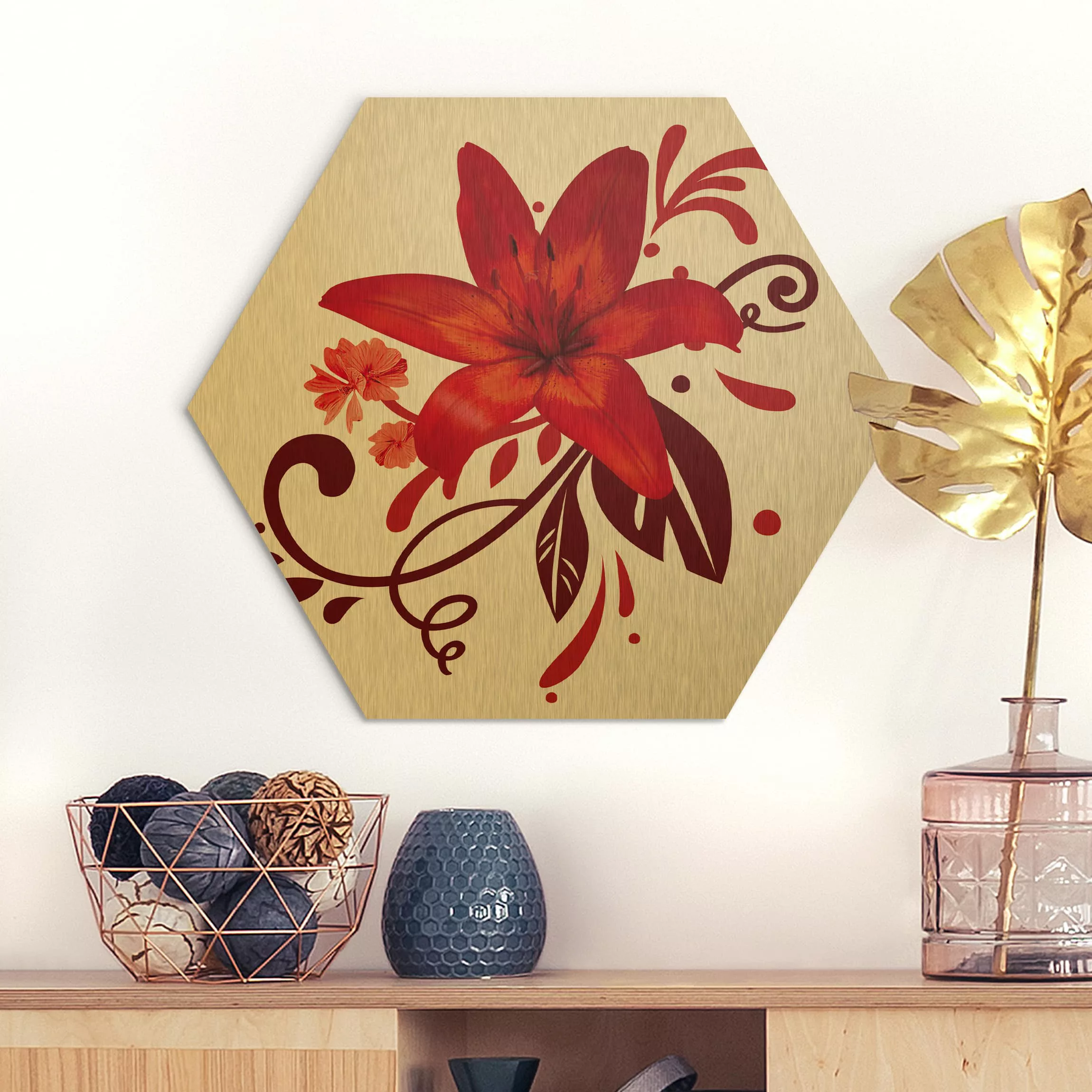 Hexagon-Alu-Dibond Bild Blumen No.BP7 Lilientraum red günstig online kaufen