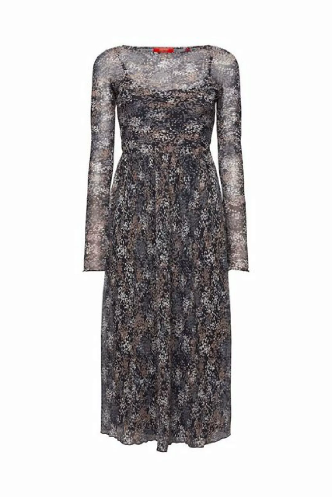 Esprit Midikleid Plissiertes Mesh-Kleid mit Muster günstig online kaufen