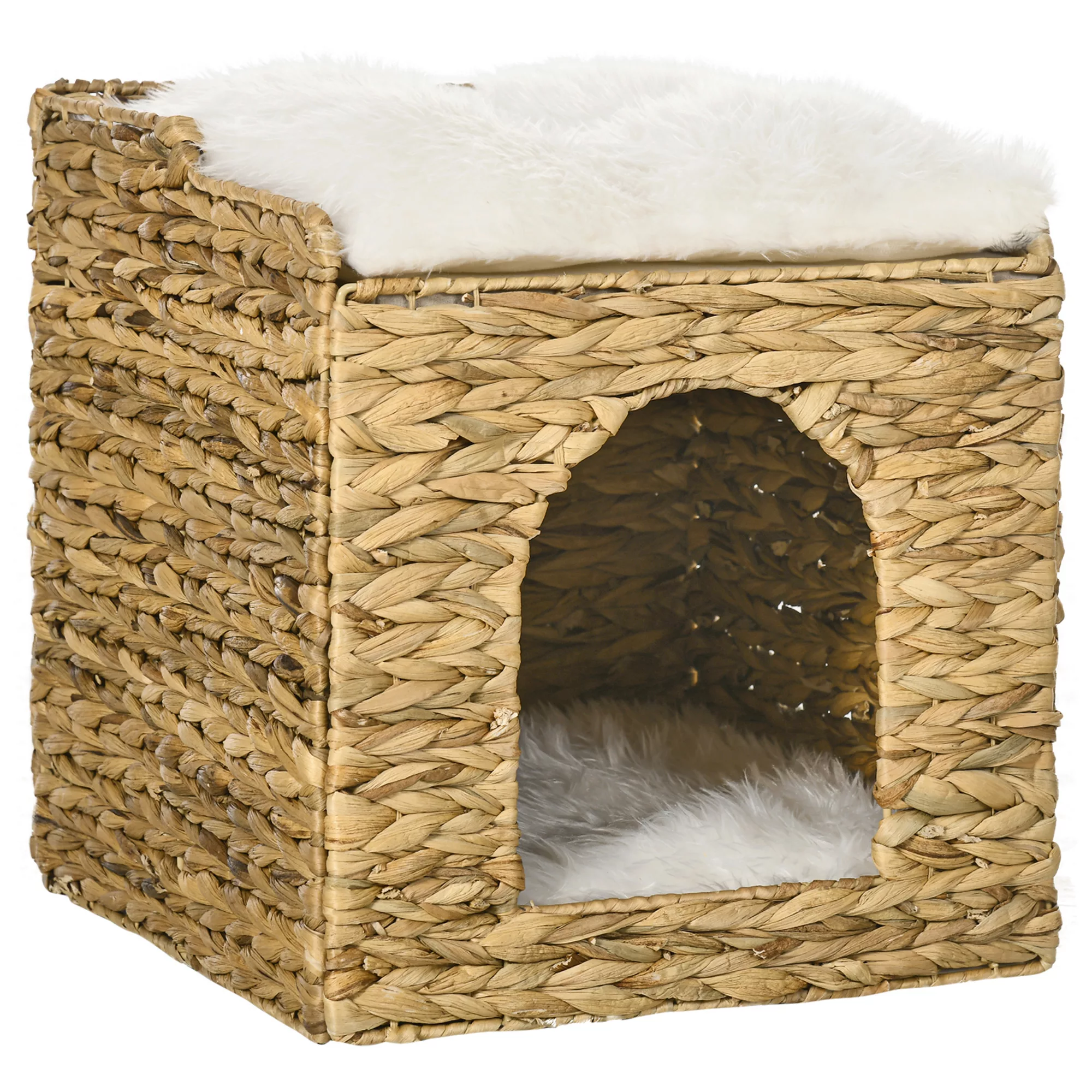 PawHut Rattan Katzenhaus  2-Ebenen Katzenhöhle mit Kissen, bis 5 kg, aus Wa günstig online kaufen