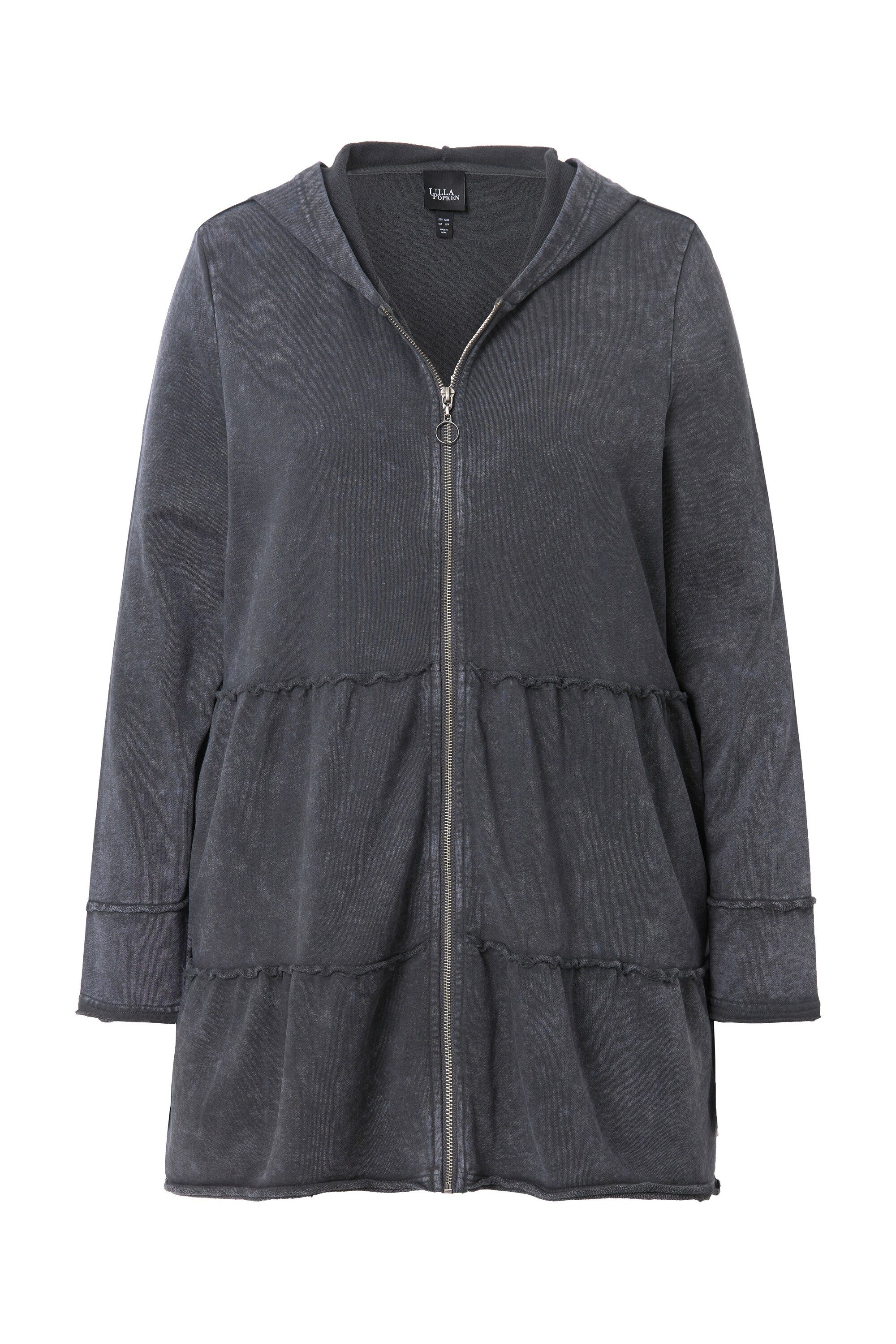 Ulla Popken Sweatjacke Long-Hoodiejacke Vintage-Look A-Linie günstig online kaufen