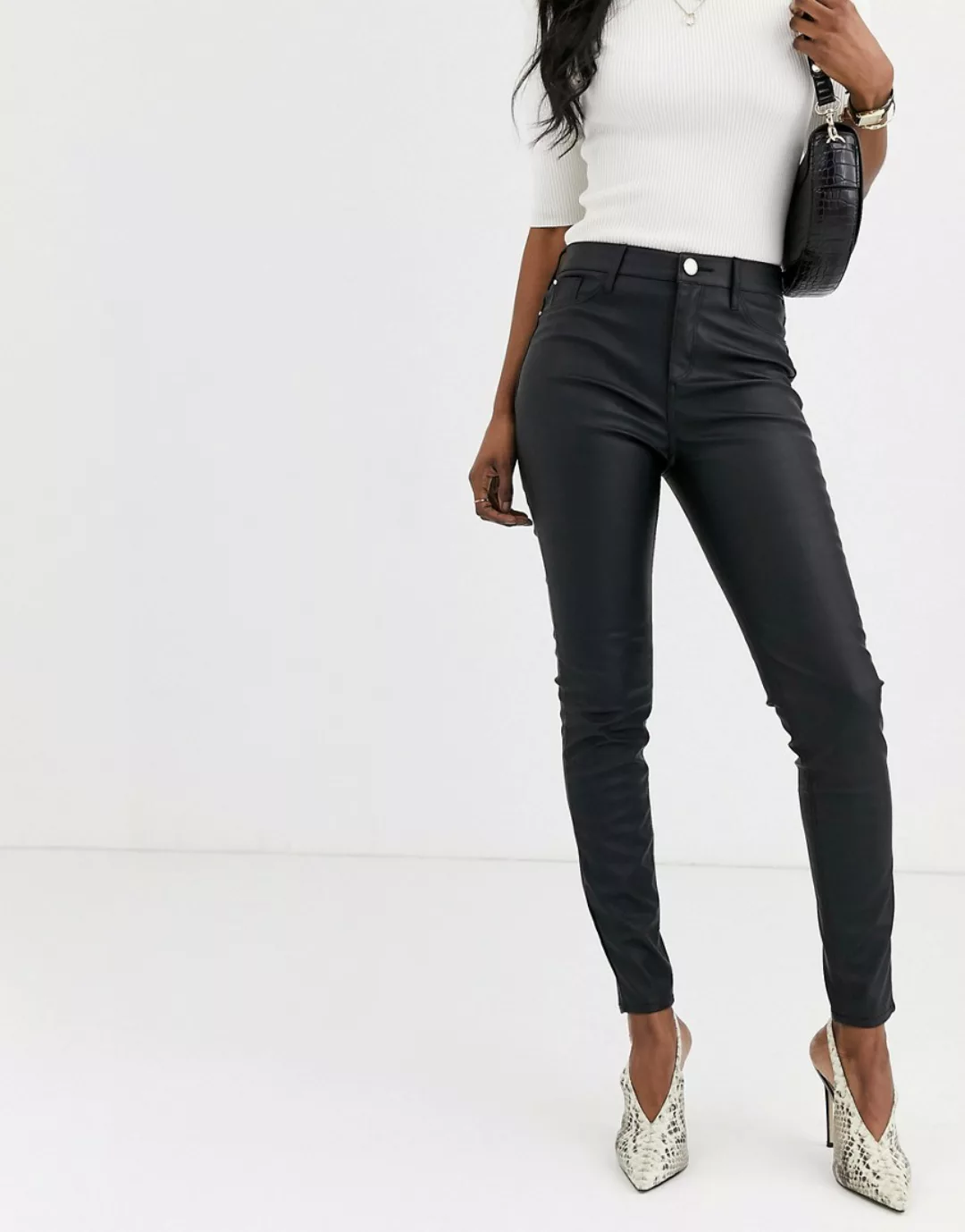 River Island – Schwarze Skinny-Hose aus Kunstleder günstig online kaufen