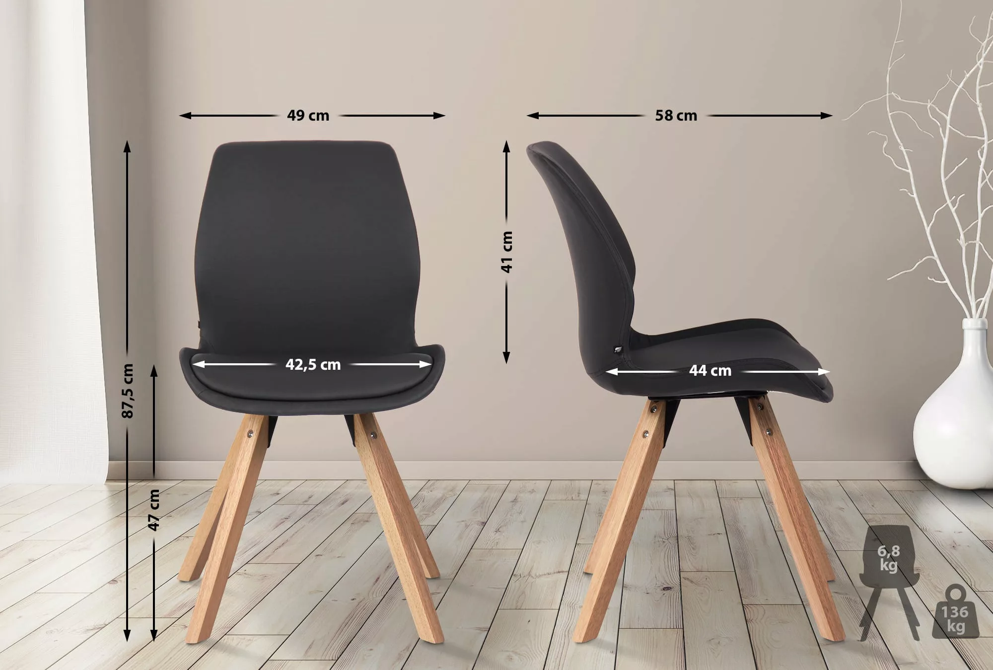 4er Set Stuhl Luna Kunstleder Schwarz günstig online kaufen
