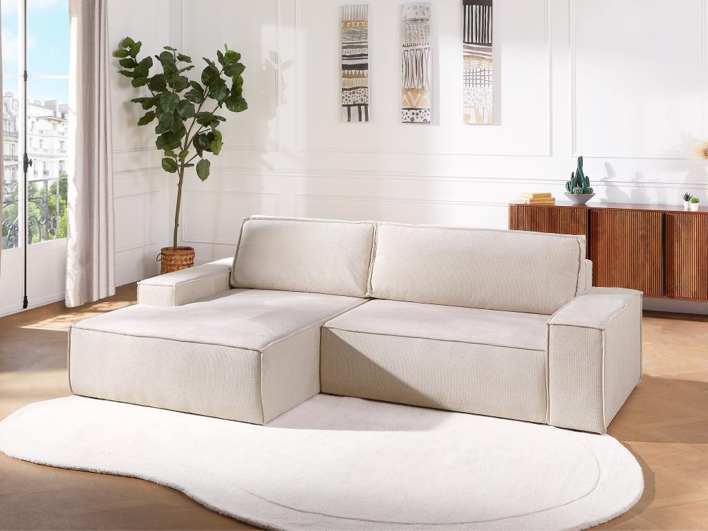 Ecksofa mit Schlaffunktion - Ecke links - Strukturstoff - Beige - AMELIA günstig online kaufen