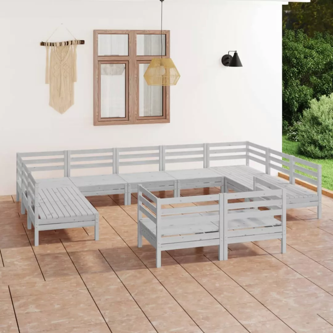 11-tlg. Garten-lounge-set Weiß Massivholz Kiefer günstig online kaufen