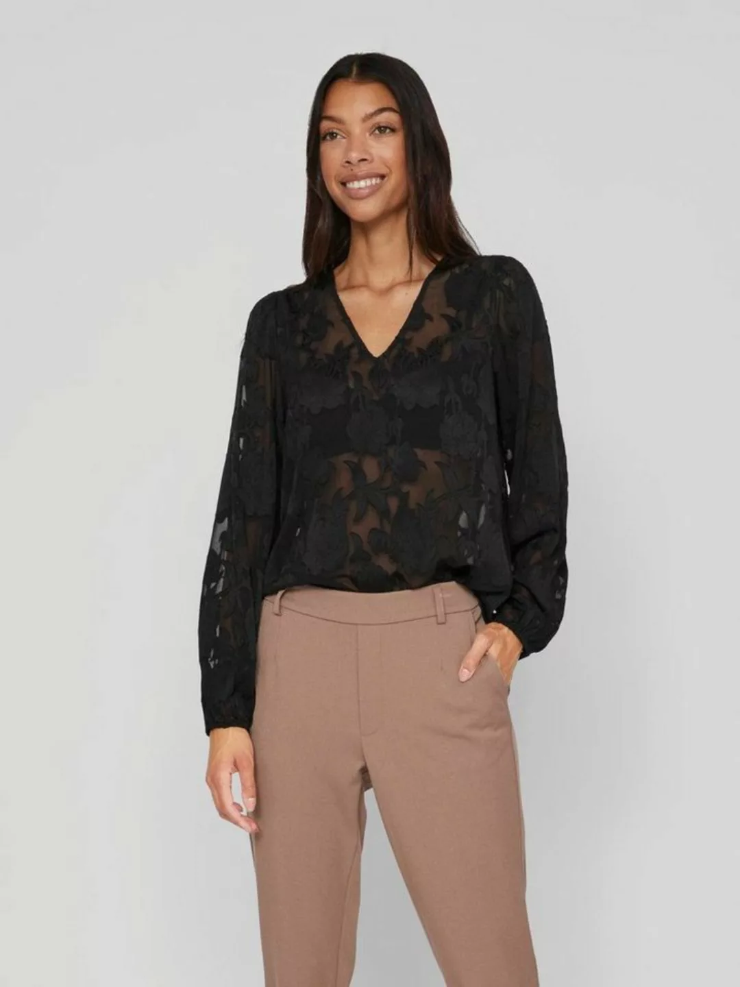 Vila Blusenshirt Transparente Bluse Jacquard Langarm Shirt VISIRID 6608 in günstig online kaufen