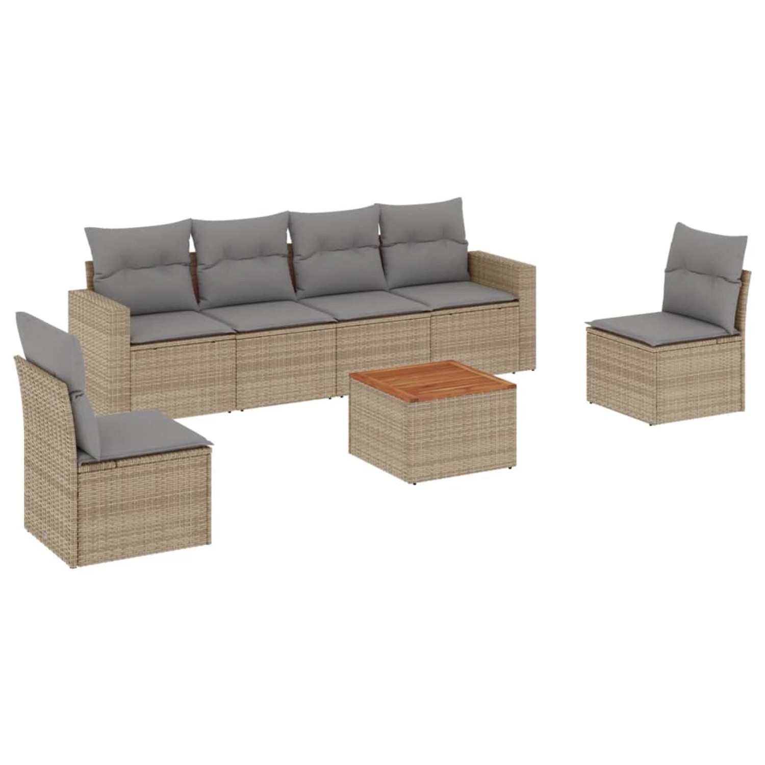 vidaXL 7-Tlg Garten-Sofagarnitur mit Kissen Beige Poly Rattan 3224071 günstig online kaufen